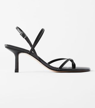 Zara + Mid-Heel Strappy Leather Sandals