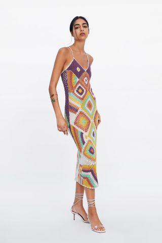 Zara + Colorful Crocheted Dress