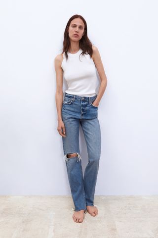 Zara + Sunrise Blue ZW Premium Real Straight Jeans