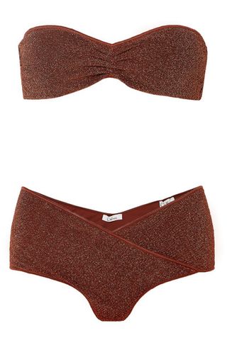 Oseree + Lumière Stretch-Lurex Bandeau Bikini