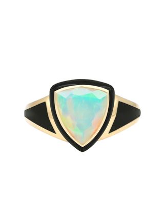 Santo by Zani + Black Enamel with Opal Shield Ring