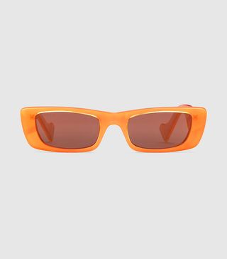 Gucci + Rectangular Sunglasses in Fluorescent Orange
