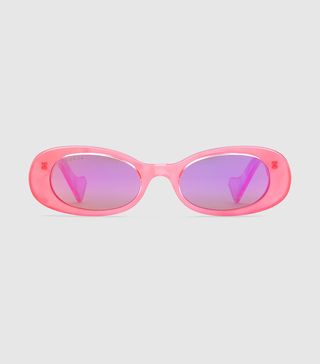 Gucci + Oval Sunglasses in Fluorescent Pink