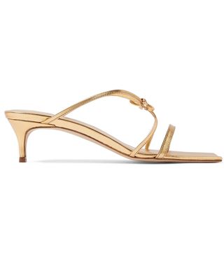 By Far + January Bow-Detailed Metallic Leather Sandals