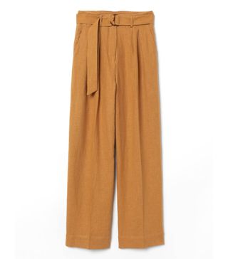 H&M + Linen-Blend Paper-Bag Pants