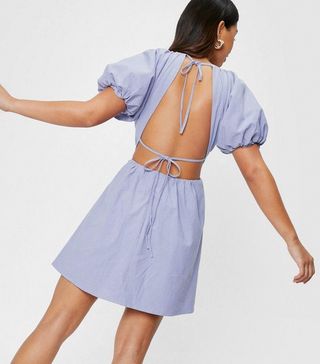 NastyGal + Linen Look Open Back Mini Dress