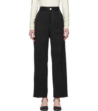 MM6 Maison Margiela + Black Contrast Stitch Wide-Leg Trousers