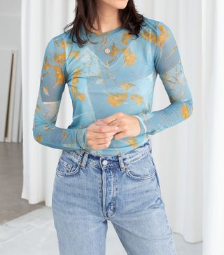 & Other Stories + Floral Sheer Mesh Top