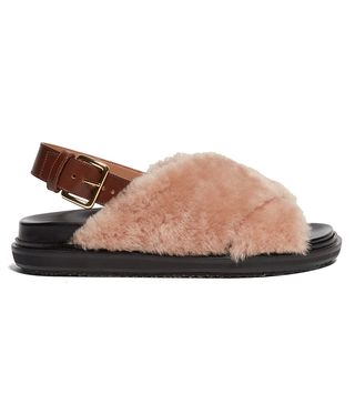 Marni + Fussbett Shearling and Leather Slingback Sandals