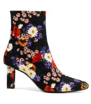 Staud + Brando Floral-Print Velvet Ankle Boots