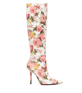 Vetements + Floral-Print Leather Knee-High Boots