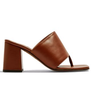 Topshop + Noble Leather Tan Toe Post Mules