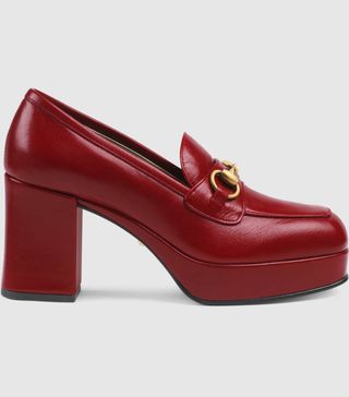 Gucci + Leather Platform Loafer with Horsebit