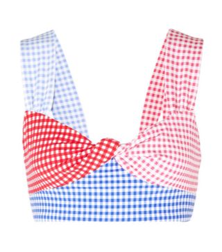 Marysia + Sagaponack Twist-Front Patchwork Gingham Bikini Top