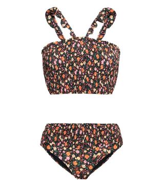 Ganni + Shirred Floral-Print Bikini