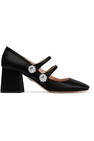 Miu Miu + Crystal and faux Perl-Embellished Satin Pumps