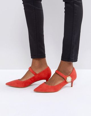 Carvela + Argonite Red Suede Kitten Heels With Pearl Detail