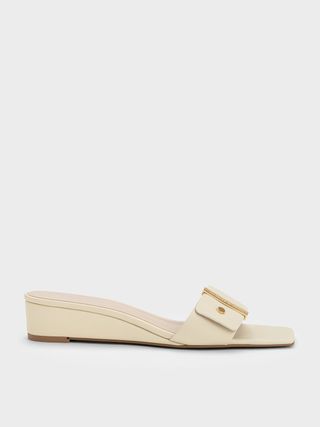 Charles & Keith + Chalk Metallic Accent Square-Toe Wedges