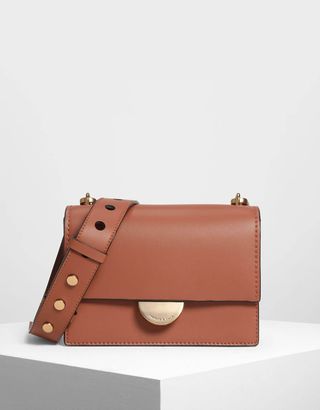 Charles & Keith + Metallic Accent Push Lock Bag