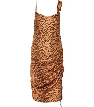 Commission + Purse Pull Ruched Leopard-Print Satin-Twill Dress