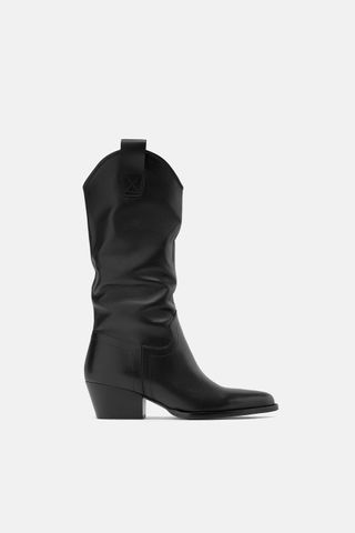 Zara + Heeled Leather Cowboy Boots
