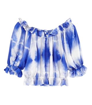 Paper London + Blue Tie-Dye Cropped Silk Top