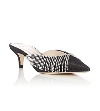 Area + Crystal-Fringed Lamé Mules