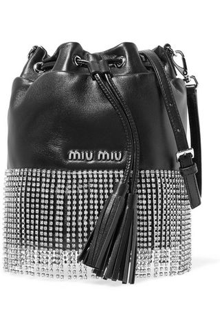 Miu Miu + London Night Crystal-Embellished Leather Bucket Bag
