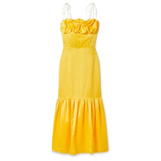 Hellessy + Rosie Ruffled Grosgrain-Trimmed Linen-Blend Jacquard Dress