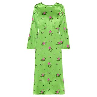 Bernadette + Neon Floral-Print Silk-Blend Satin Midi Dress
