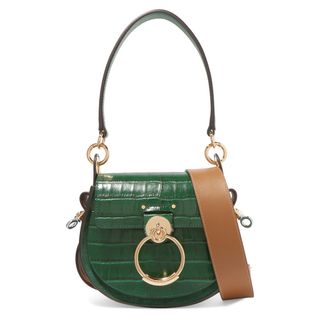 Chloé + Tess Small Croc-Effect Leather and Suede Shoulder Bag