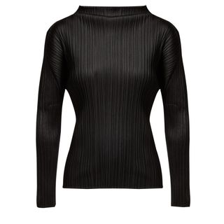 Pleats Please Issey Miyake + High-Neck Long-Sleeve Pleated Top