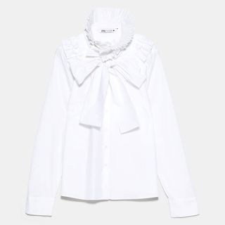 Zara + Poplin Blouse With Tied Collar