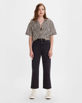 Levi's + Ribcage Pleated Crop Jeans in Feelin' Cagey