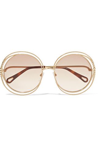 Chloé + Oversized Round-Fram Gold-Tone Sunglasses