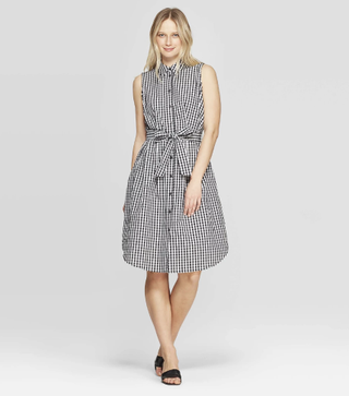 Who What Wear x Target + Sleeveless Collared Button-Front Tie Waist Shirtdress