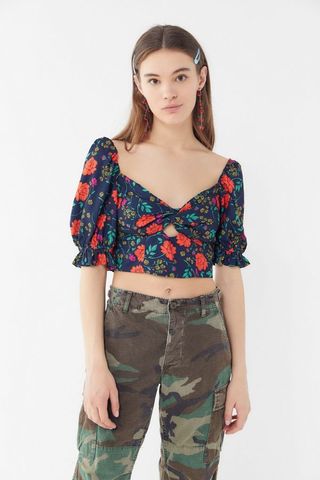 Finders Keepers + Hana Floral Twist-Front Cropped Top