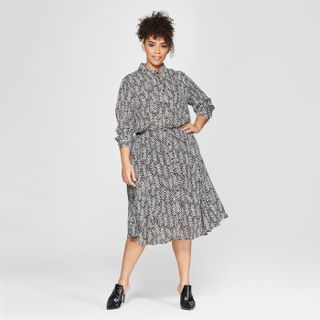 Who What Wear Collection + Plus Size Striped Convertible Sleeve Midi Shirtdress