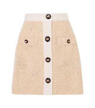 Alessandra Rich + Button-Embellished Metallic Bouclé-Tweed Mini Skirt