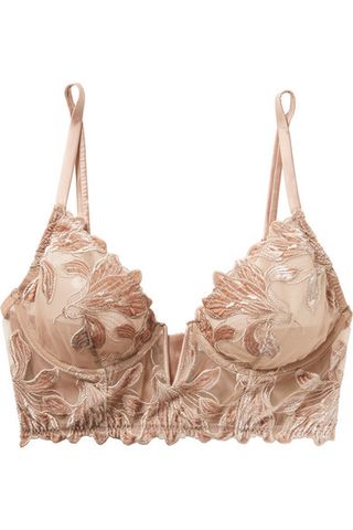 Fleur du Mal + Lily Embroidered Velvet and Stretch-Tulle Underwired Bra