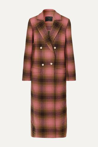 Mother of Pearl + Mable Embellished Double-Breasted Checked Wool Coat