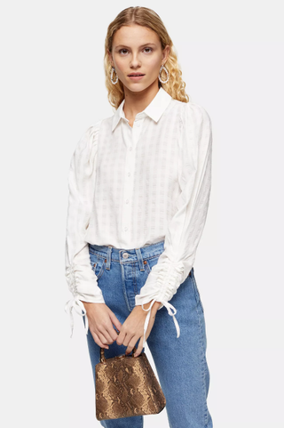 Topshop + White Drawstring Sleeve Shirt