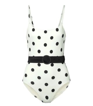 Solid & Striped + The Nina Belted Polka-Dot Swimsuit