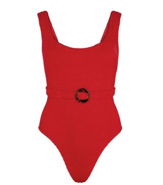 Hunza G + Solitaire Red Belted Seersucker Swimsuit