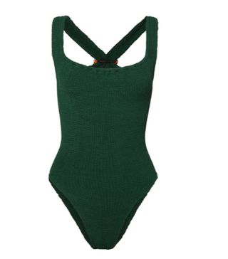 Hunza G + Zora Embellished Seersucker Swimsuit
