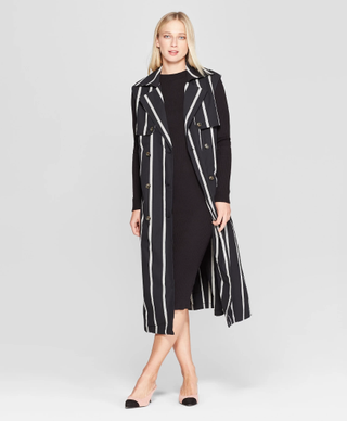 Who What Wear x Target + Sleeveless Striped Button Detailed Belted Draped Trench