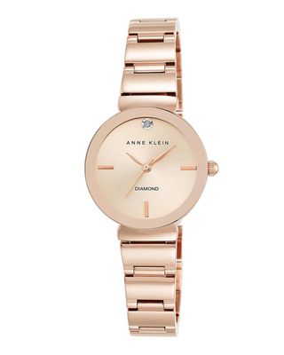 Anne Klein + Diamond Dial Rose Goldtone Polished Bracelet Watch