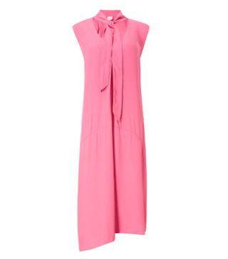 John Lewis + Tie Neck Asymmetric Hem Midi Dress in Camelia Rose