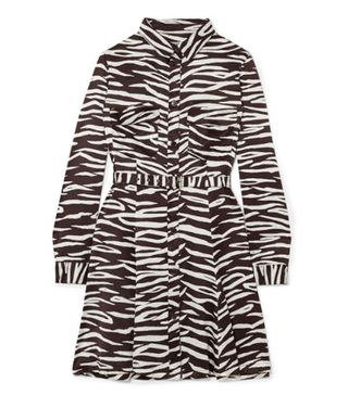 Ganni + Zebra-Print Stretch-Silk Satin Mini Dress
