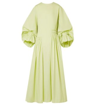 Roksanda + Grosgrain-Trimmed Shirred Cotton-Poplin Midi Dress